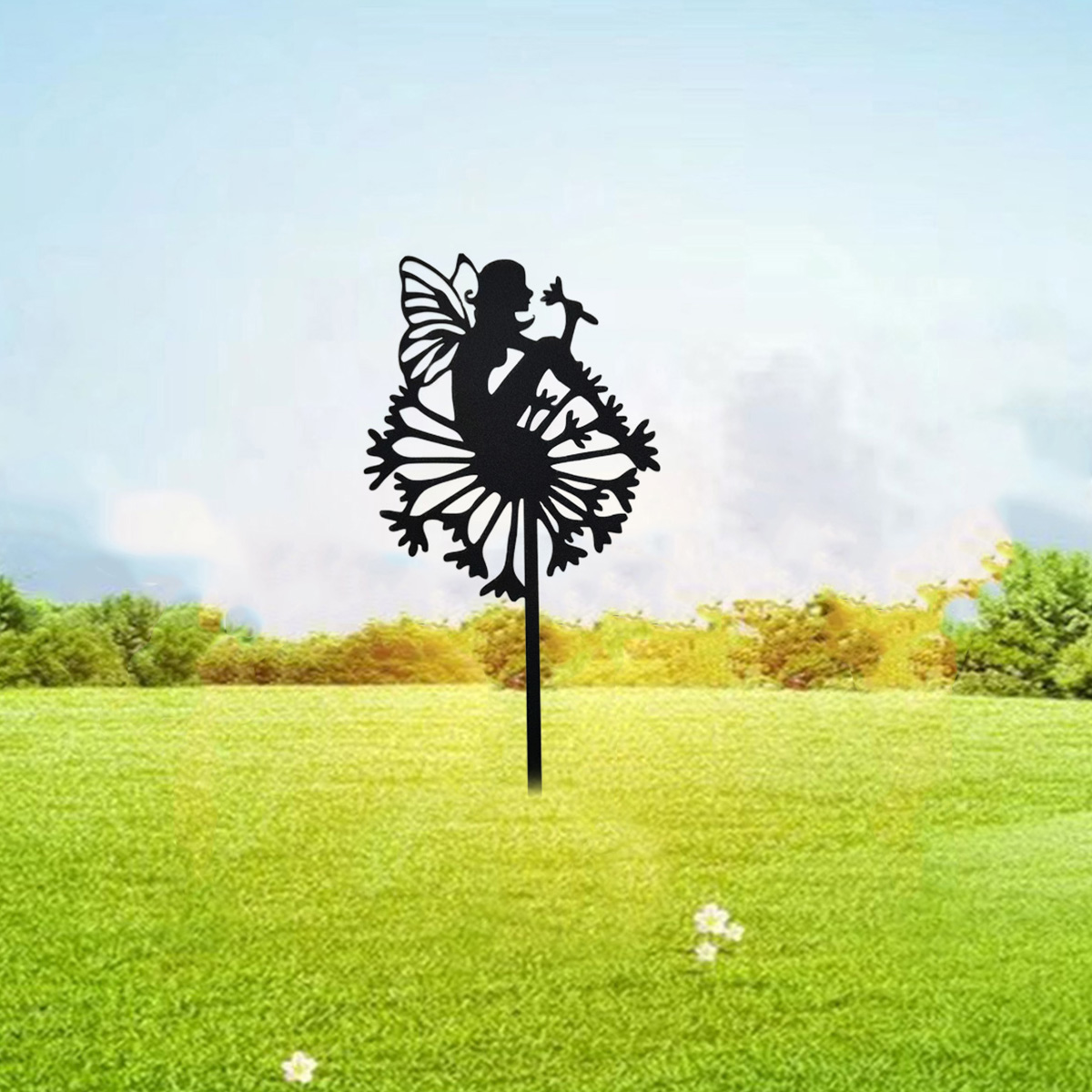 Fairy Garden Metal Stake Fairy Silhouette Fairy Statue Iron Crafts Decoration Yard Lawn Garden Outdoor Decoration Garden Ground Plugs