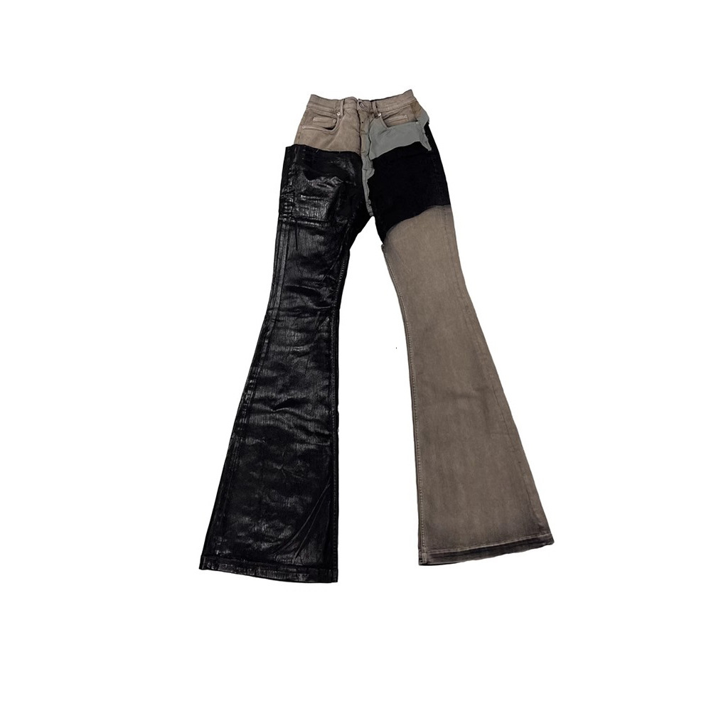 Ro Style Distressed Washed Spliced Coated Wax Pants with Wide Legs and Slightly Flared High Street Stacking Jeans Mens Versatile
