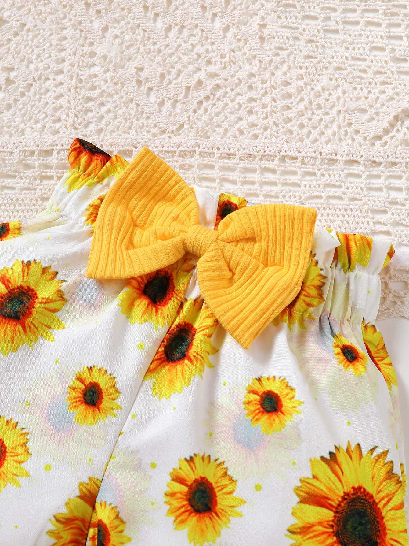 New Newborn Girl Baby Summer Sling Sleeveless Cotton Casual Daily Big Bow Print Baby Clothing Set W250218