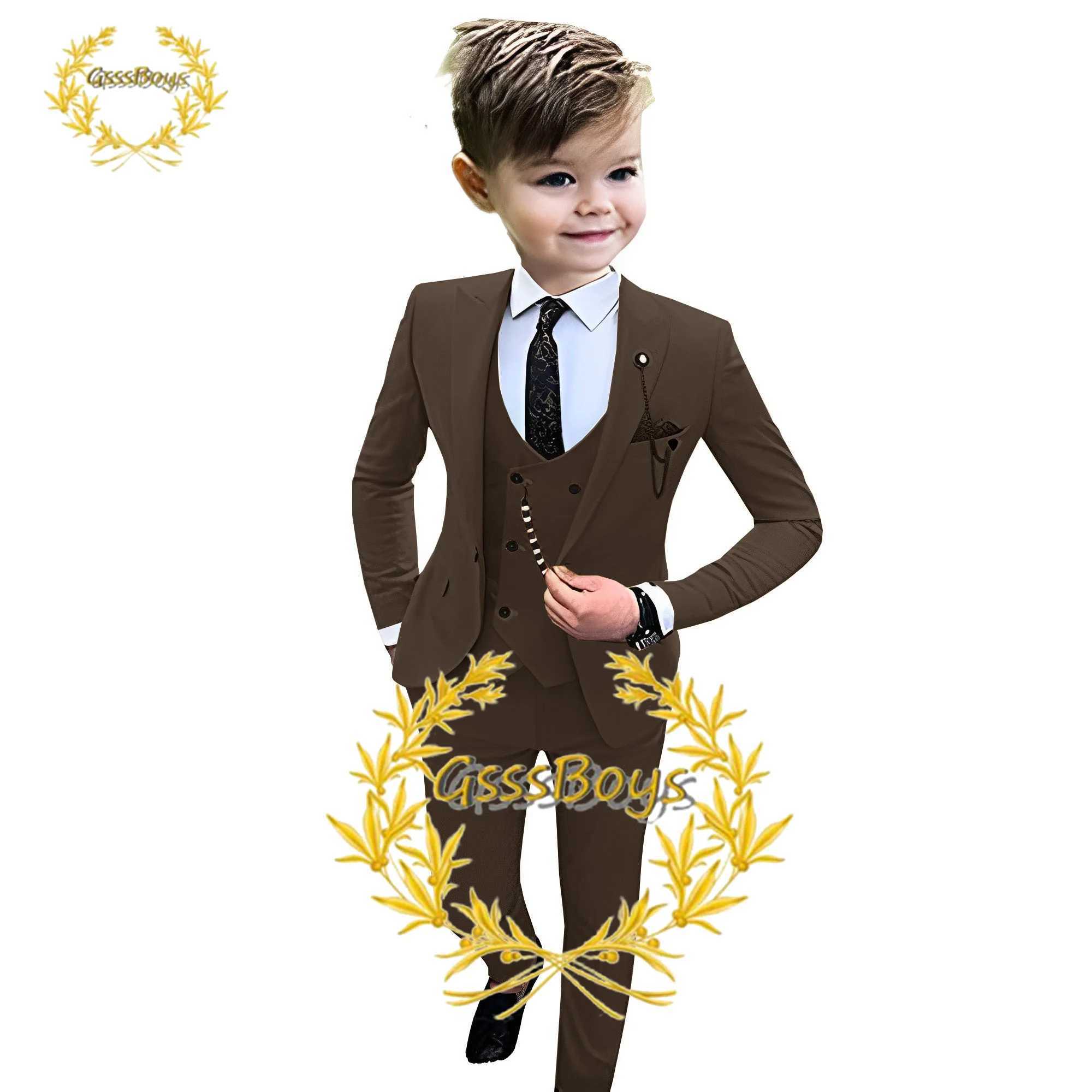 Dark green boy suit wedding evening gown 3-piece jacket pants vest formal party outfit childrens jacket 2-16 years old W240823