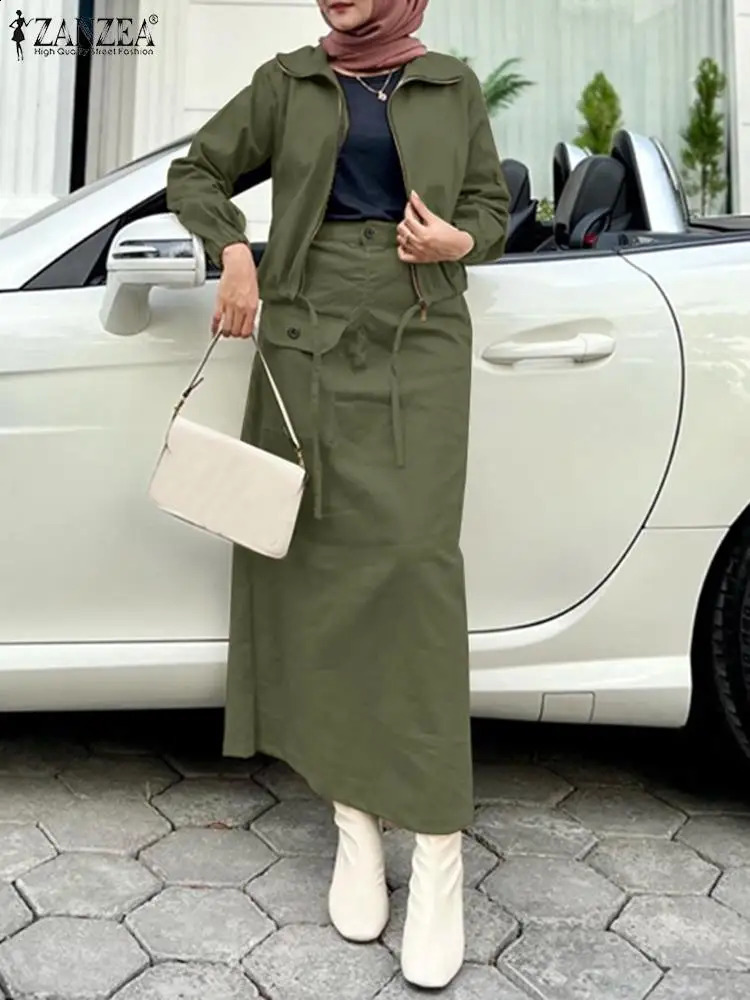 ZANZEA Women Spring Coats Long Skirt Elegant Dress Sets 2PCS Long Sleeve Jackets Skirts Suits Fashion Loose Matching Sets 240823