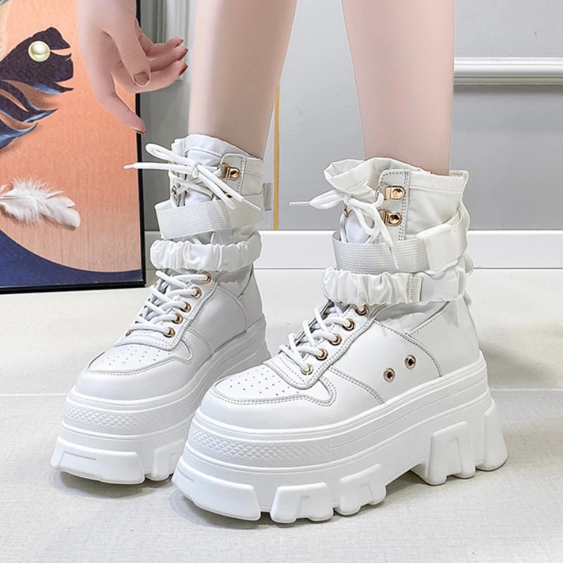 Rimocy Punk Short and Fat Platform Motorcycle Boots for Women Lace Sole Thick Ankle Boots for Women Cool Autumn Winter Gothic Shoes for Women 240823
