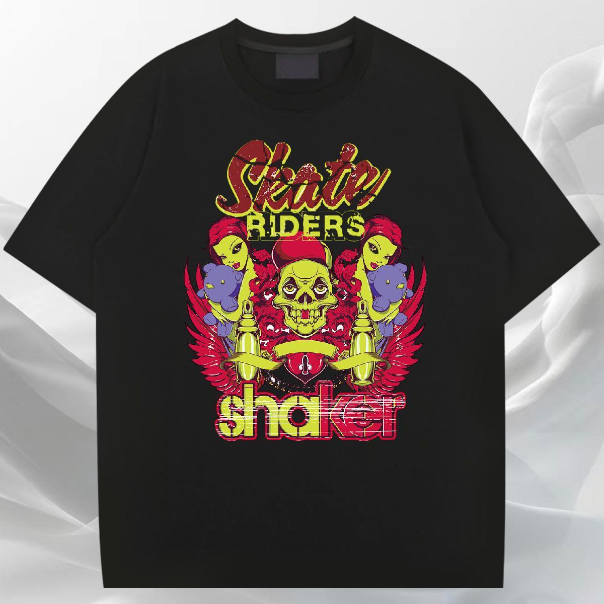Brand T shirt 230g Cotton skull Outdoor Black White Breathable Short Sleeve Couples T Shirts 2024 Tops