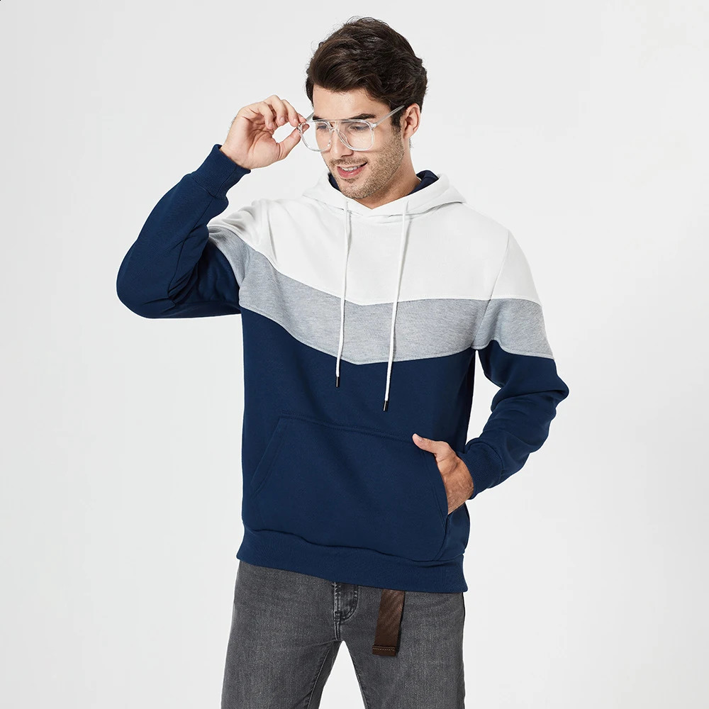 Mens hooded long sleeved streetwear mens contrasting color loose casual sweater sweatshirt 240822