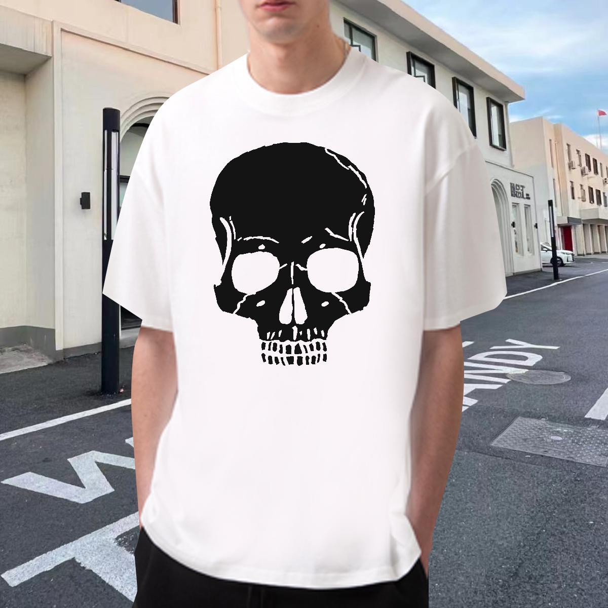 Cool Men T Shirts 230g Cotton skull Beach Black Oversized Breathable Short Sleeve Tshirts Customized Clothes