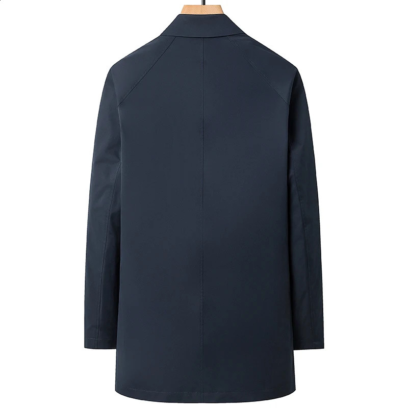 Business Casual Windbreaker Mens Spring And Autumn Solid Mid Length Coats Outerwear Loose Trench Jacket Lapel Top Overcoat 240822
