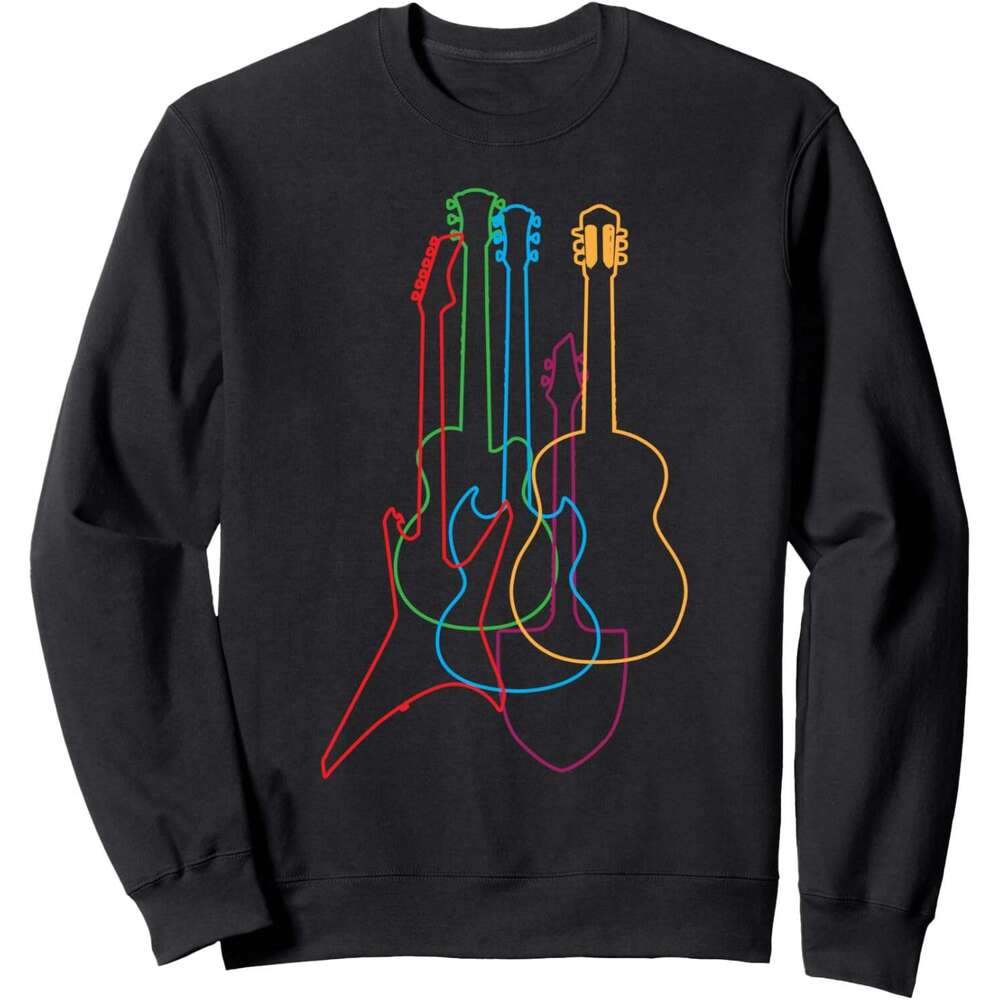 Long Sleeve Shirts for Men sweatshirt Colored Guitars Electric Acoustic Classical Gift Sweatshirt T shirt Tee Streetwear Casual tops clothes
