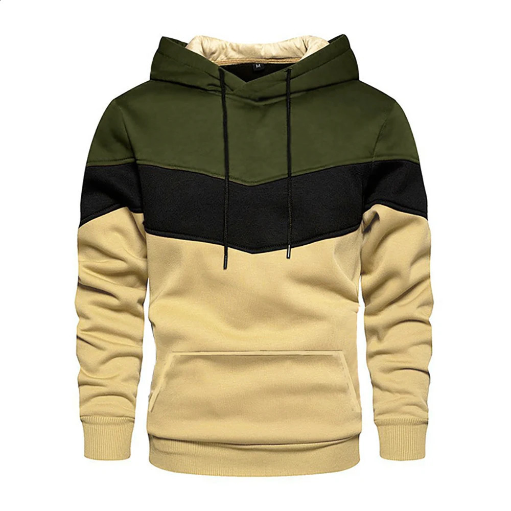 Mens hooded long sleeved streetwear mens contrasting color loose casual sweater sweatshirt 240822