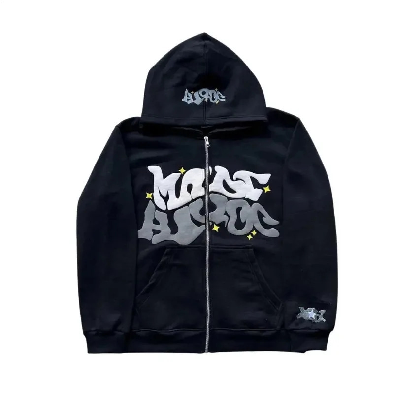 Y2K Letter Hoodie Womens Autumn/Winter Harajuku Zipper Hooded Sweatshirt Mens Gothic Hip Hop Large Street Hoodie 240823