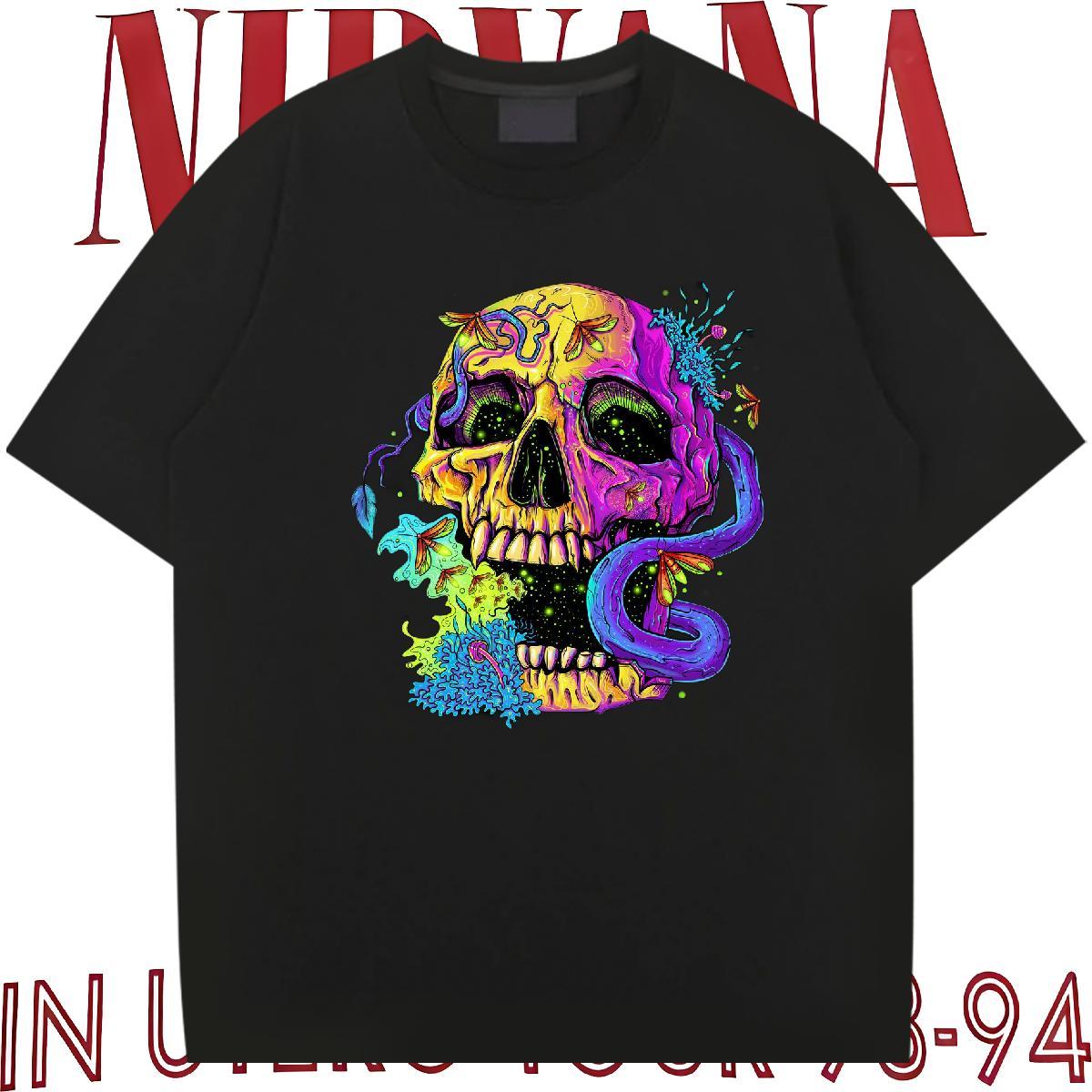 Free Shipping T-Shirts 230g Pure Cotton skull Beach Graphic Breathable Men Tees Stylist Clothings