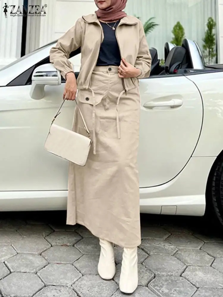 ZANZEA Women Spring Coats Long Skirt Elegant Dress Sets 2PCS Long Sleeve Jackets Skirts Suits Fashion Loose Matching Sets 240823
