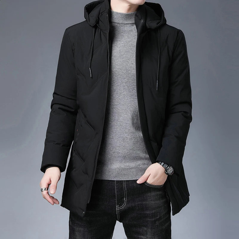 Winter windproof jacket fashionable long thick Parkas mens highquality fashion hooded casual 240822