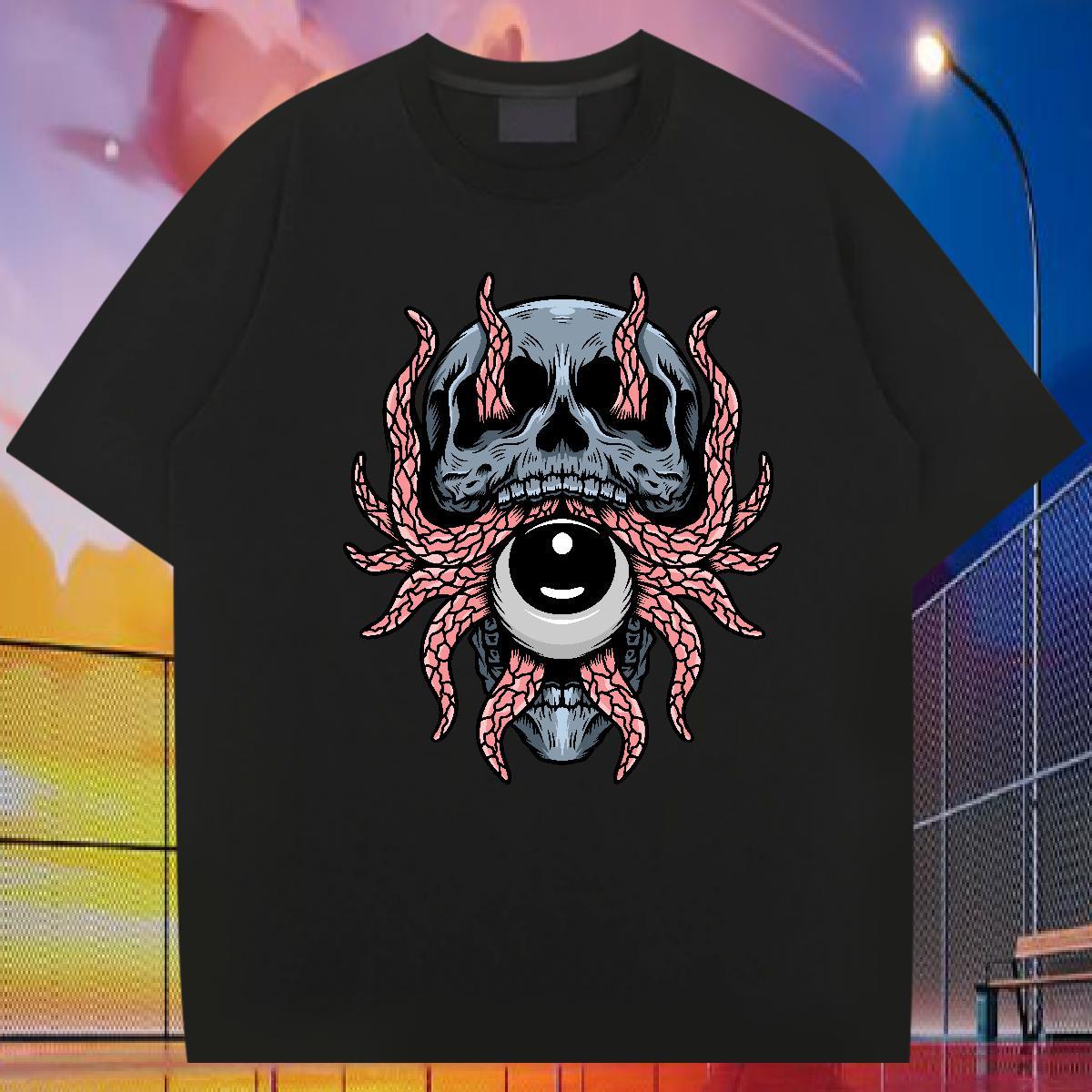High Quality T Shirts Men 100% Cotton 230g skull Sports Casual Asian Size O-Neck Short Sleeve Men Tops Tees Wholesale Top Tees