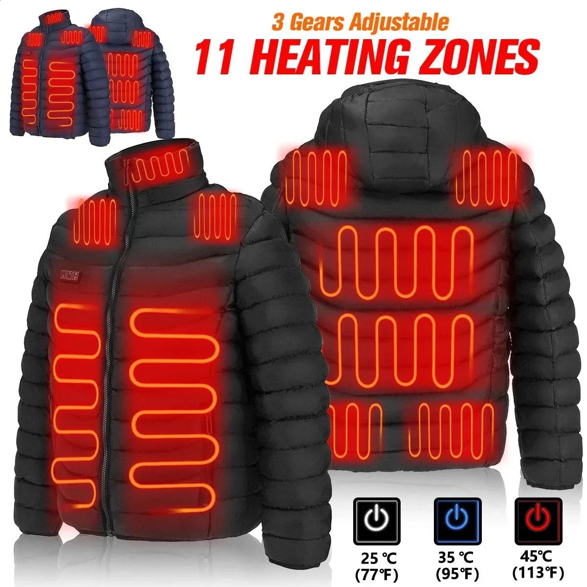 11 Zone Jacket Mens Winter Outdoor Camping Sweatshirt Graphene USB 240822