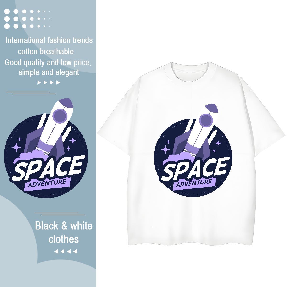Female Couples T Shirts 230g Cotton planet Hip Hop Street T Shirt For Woman Round Neck Short Sleeve DIY Anime Clothes