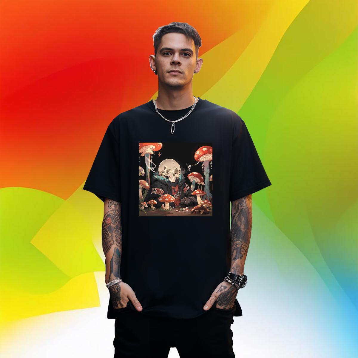 Loose Man T Shirts 230g Cotton skull Beach DIY Breathable Short Sleeve Men Tshirts Fashion Casual Tops Shirt