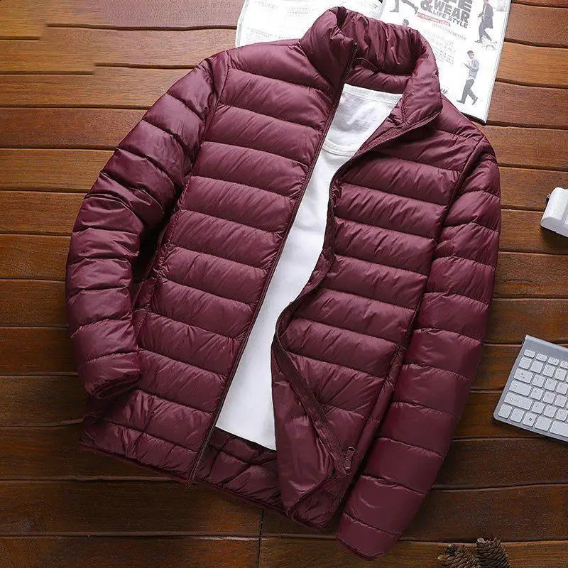 Autumn and winter mens thin cotton pure Parkas Korean fashion short style ultrathin casual stand up collar long sleeved jacket 240822