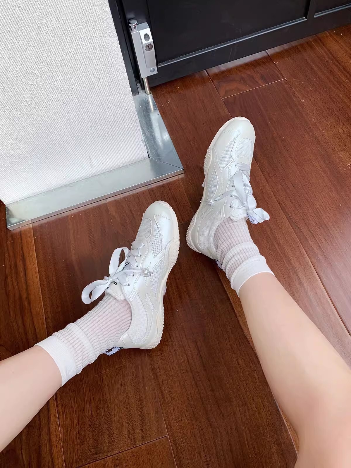 Ddmysports Cowhide Version Grape Mom Same Genuine Leather Ballet Style Breathable Mesh Pearl Lace Up Casual Sports For Women Forrest Gump Shoes OUTDOO