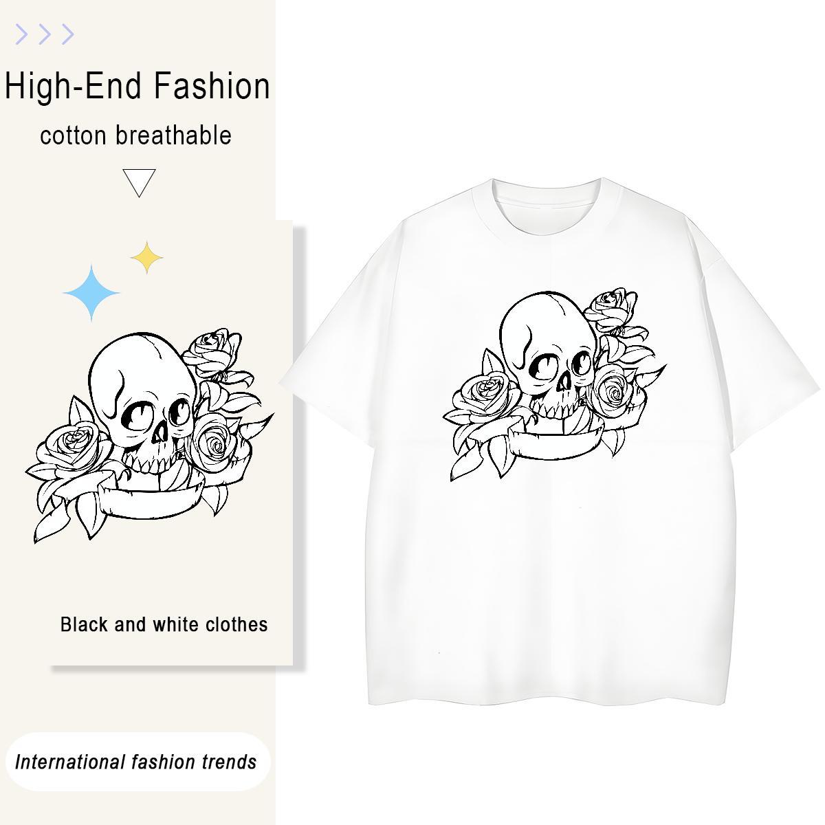 High Quality Man T Shirts 230g 100% Cotton flower Anime Printing Street Cartoon Print Breathable Crew Neck Tshirt for Man Woman Brand Tops Shirt