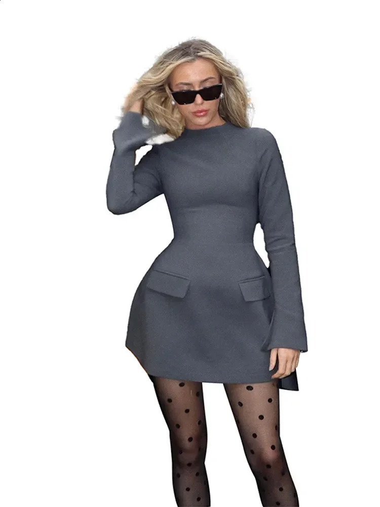 Elegant Long Sleeve Half Turtleneck Dress Women Sexy Autumn Spring Hip Package Skirts for Female est Slim Party Dresses 240823