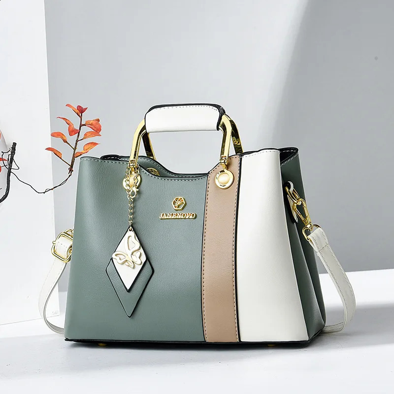 2024 Splicing Leather Large Capacity Womens Handbag er Shoulder Bag Fashion Casual Handbag y er Cross Body Bag 240822