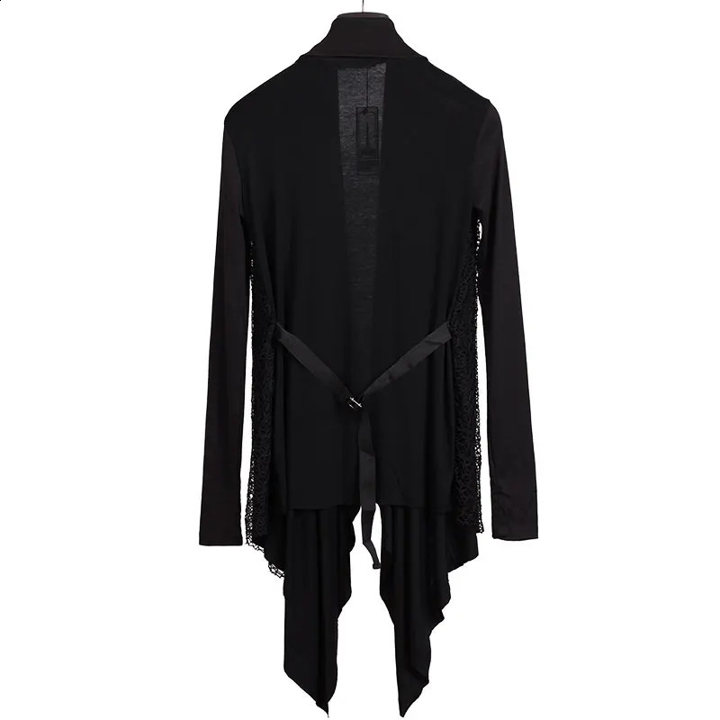 Spring Autumn Knitted Trench Coat Long Cardigan Mens Korean Fashion Knitwear Vintage Street Casual Jackets And Coats 240822