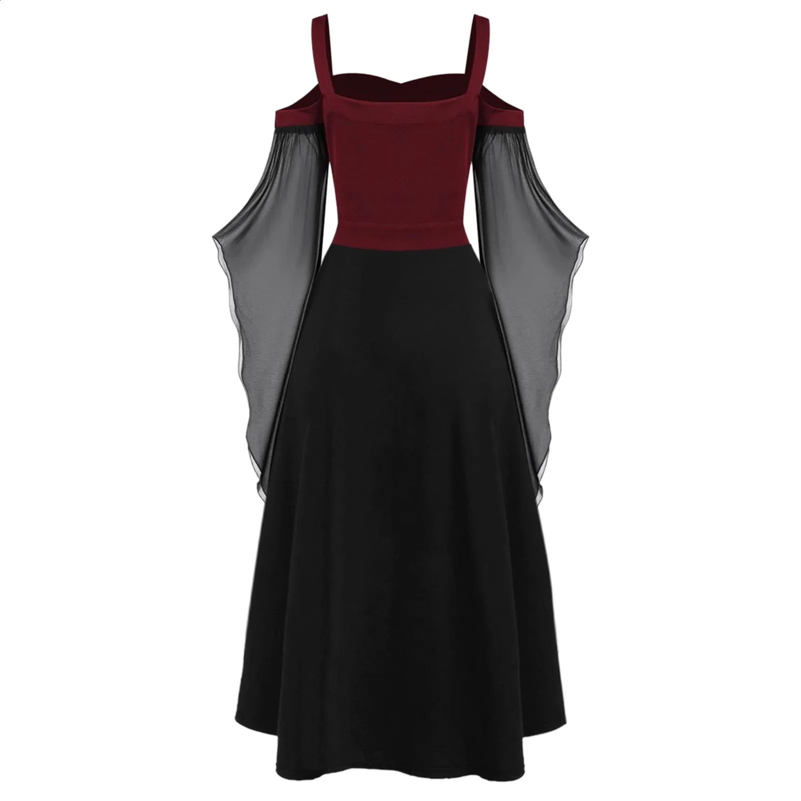 Retro Gothic Dress Witch Halloween Costume Lace Strap Collar Long Horn Sleeves Womens Role Playing 240823
