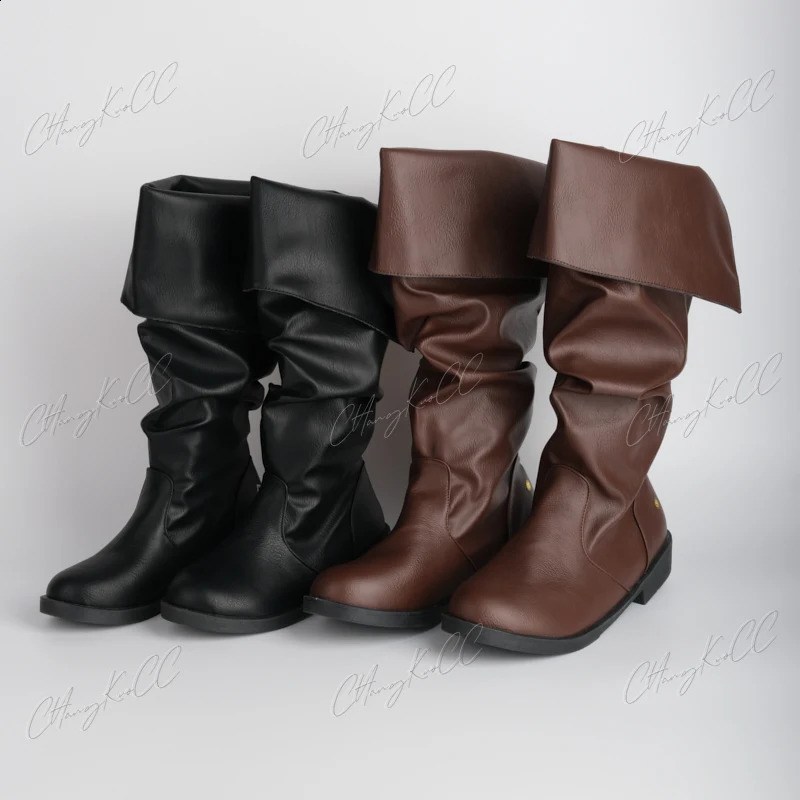 Medieval pirate mens boots Viking Rapp Nordic boots Renaissance retro steampunk Gothic shoes Robin clothing leather Haddock 240823