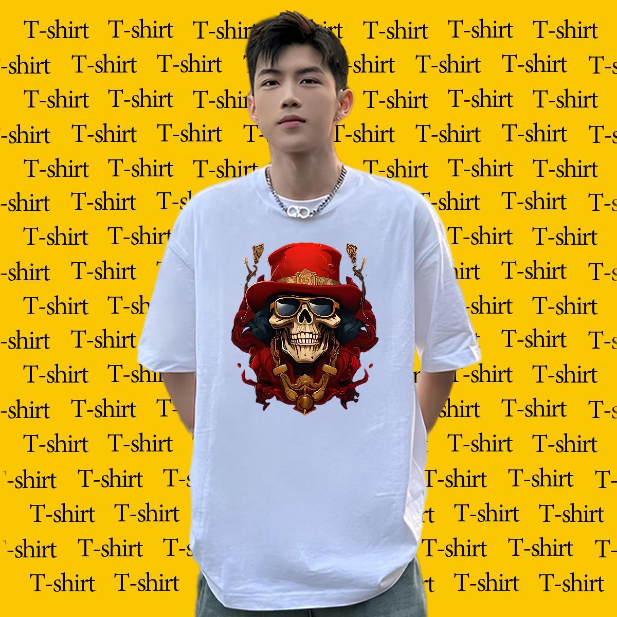 Wholesale T Shirt For Man 230g Pure Cotton skull Casual Cartoon Printing L-4XL Breathable Short Sleeve Tshirt for Man Woman Free Shipping Tops Tees