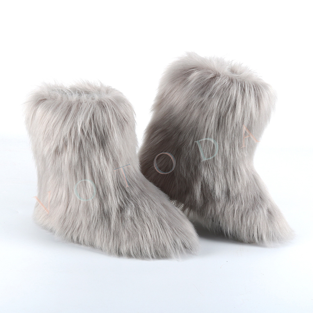 Hot Women Warm Woman Winter Plush Faux Fur Snow Boots Ladies Furry Outdoor Slip On Shoes Female Cozy Fuzzy Cotton Boot