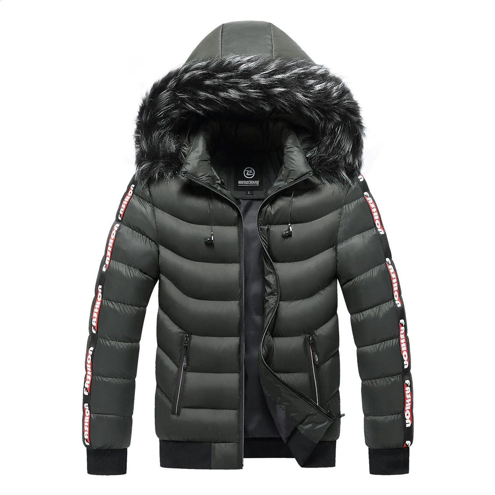 Mens winter warm hooded park jacket mens fur collar thick wool windproof down 240822