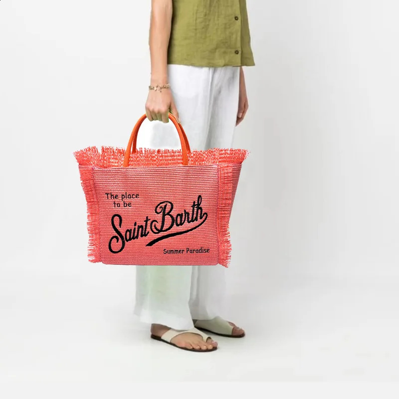 womens high-capacity leisure tourism straw mat handmade tassel handbag tote bag 240822