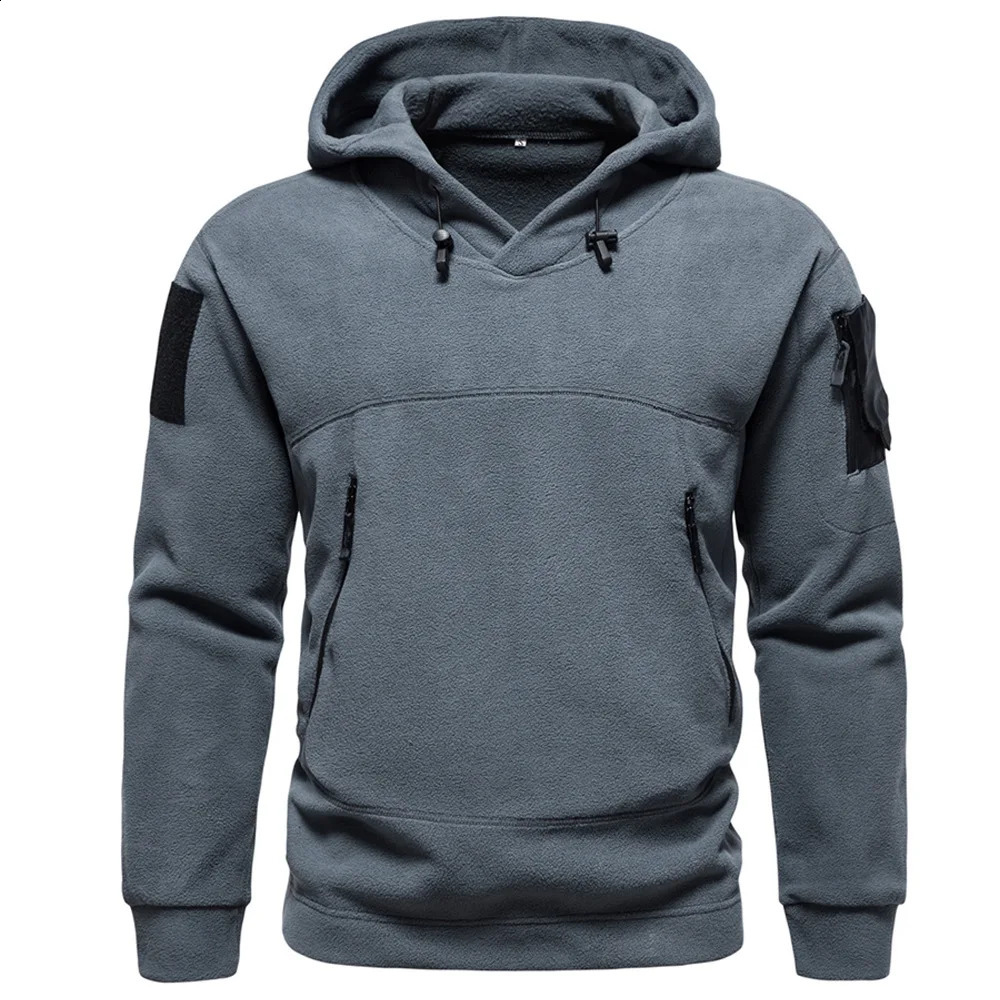 Autumn Spring Wool Hoodie Mens Tactical Sweatshirt Outdoor Multi Pocket Polar Zipper Clothing 240823