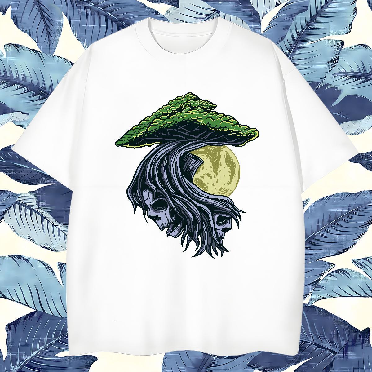 Unisex T-Shirts for Men 230g Pure Cotton skull Hip Hop Street Cartoon Printing L-4XL Breathable Men Tees Custom Clothes