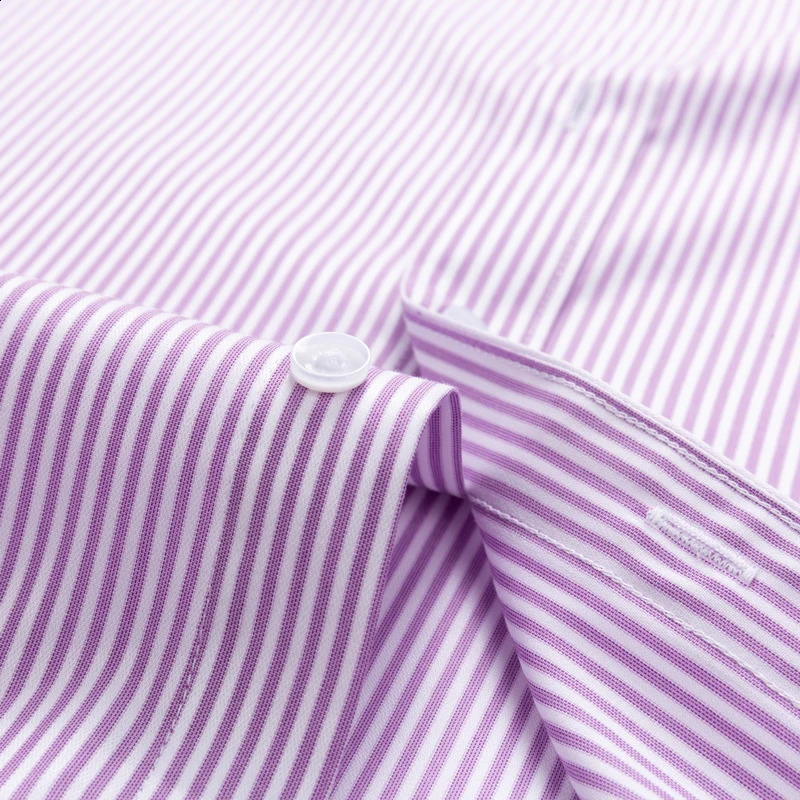 Mens Classic Striped Printed Wrinkle-Resistant Dress Shirts 100% Cotton Regular-Fit Formal Business Long-Sleeve Non-iron Shirt 240822