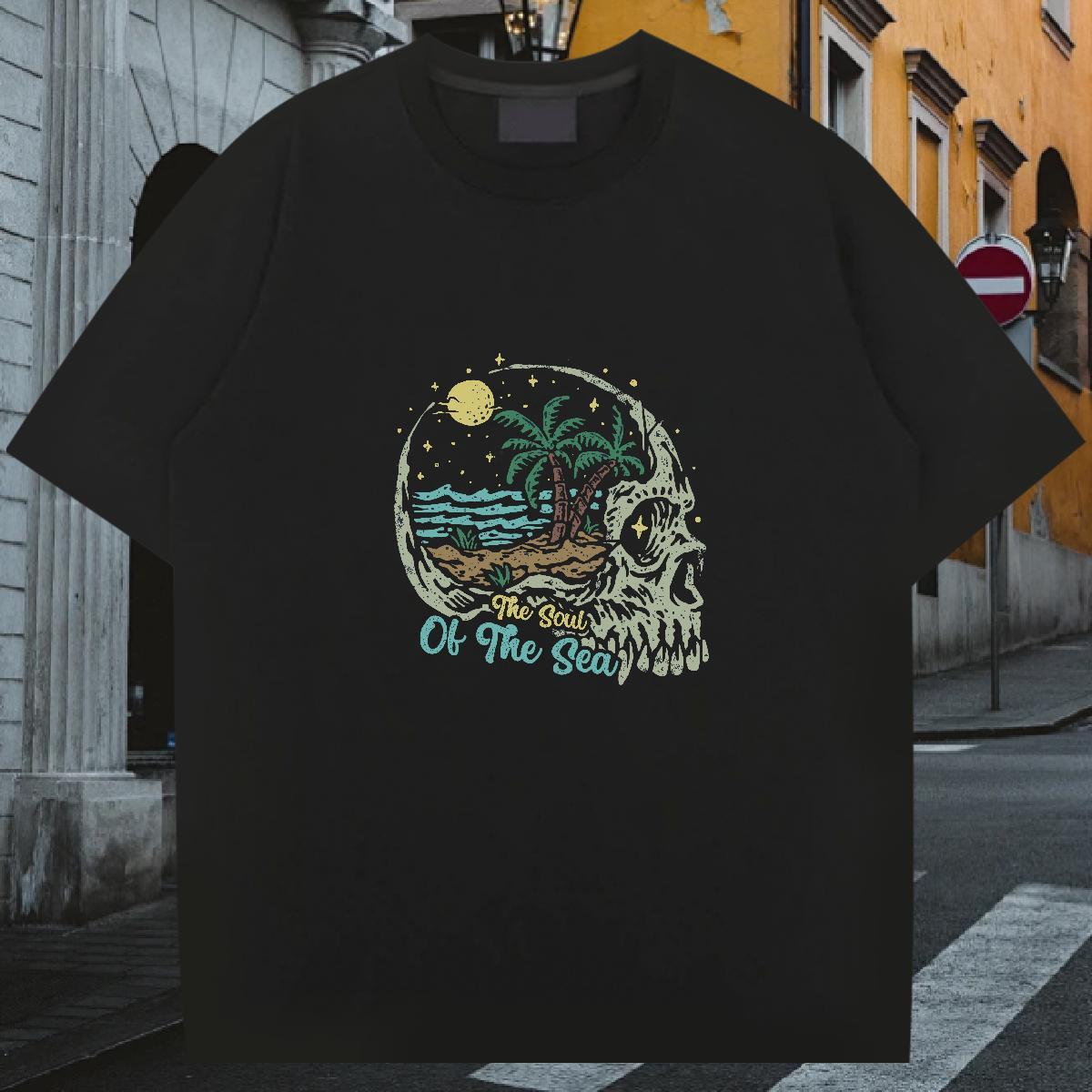 Classic Man T Shirts 100% Cotton 230g skull Casual Daily Wear DIY Anime O Neck Short Sleeves Couples T Shirts 2024 DIY Clothes