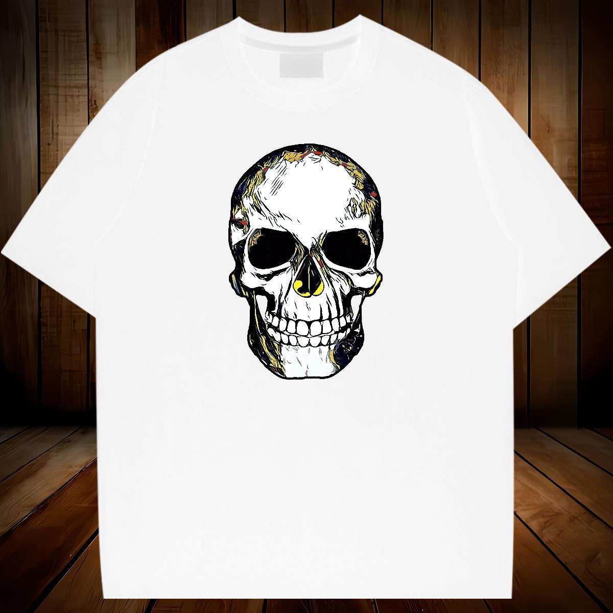 Soft Men T Shirts 230g Cotton skull High Street Hip Hop DIY Anime Short Sleeve Soft Men Tees Fashion Tops