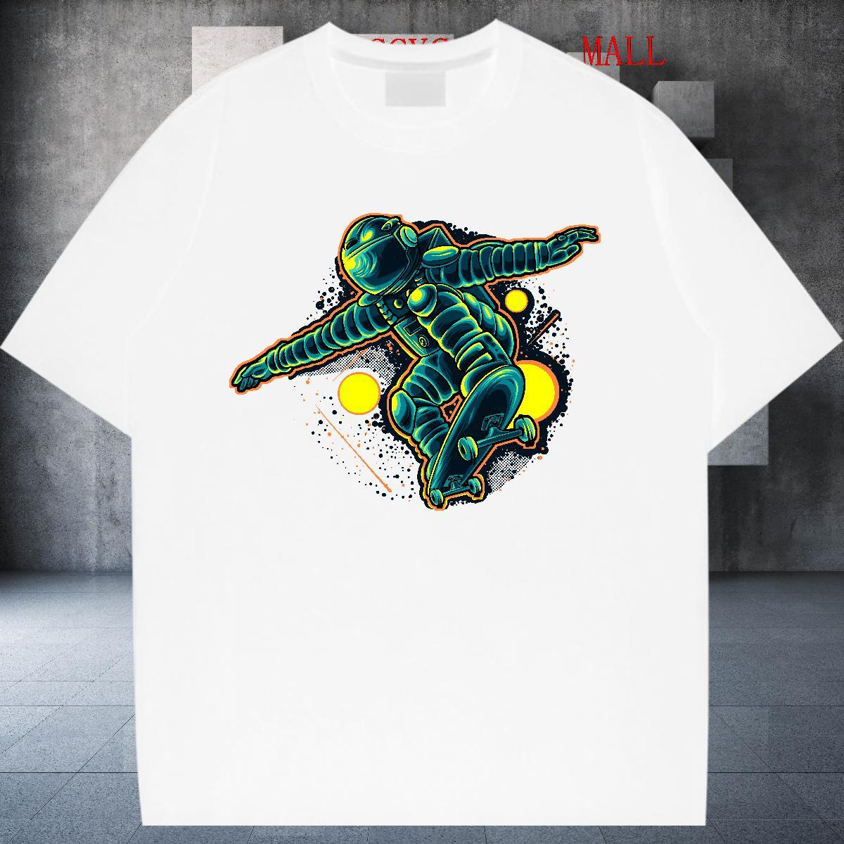 Wholesale Women Tshirts 230g Pure Cotton cosmonaut Hip Hop Street T-Shirts Short sleeve Soft Black White Clothes Shirt