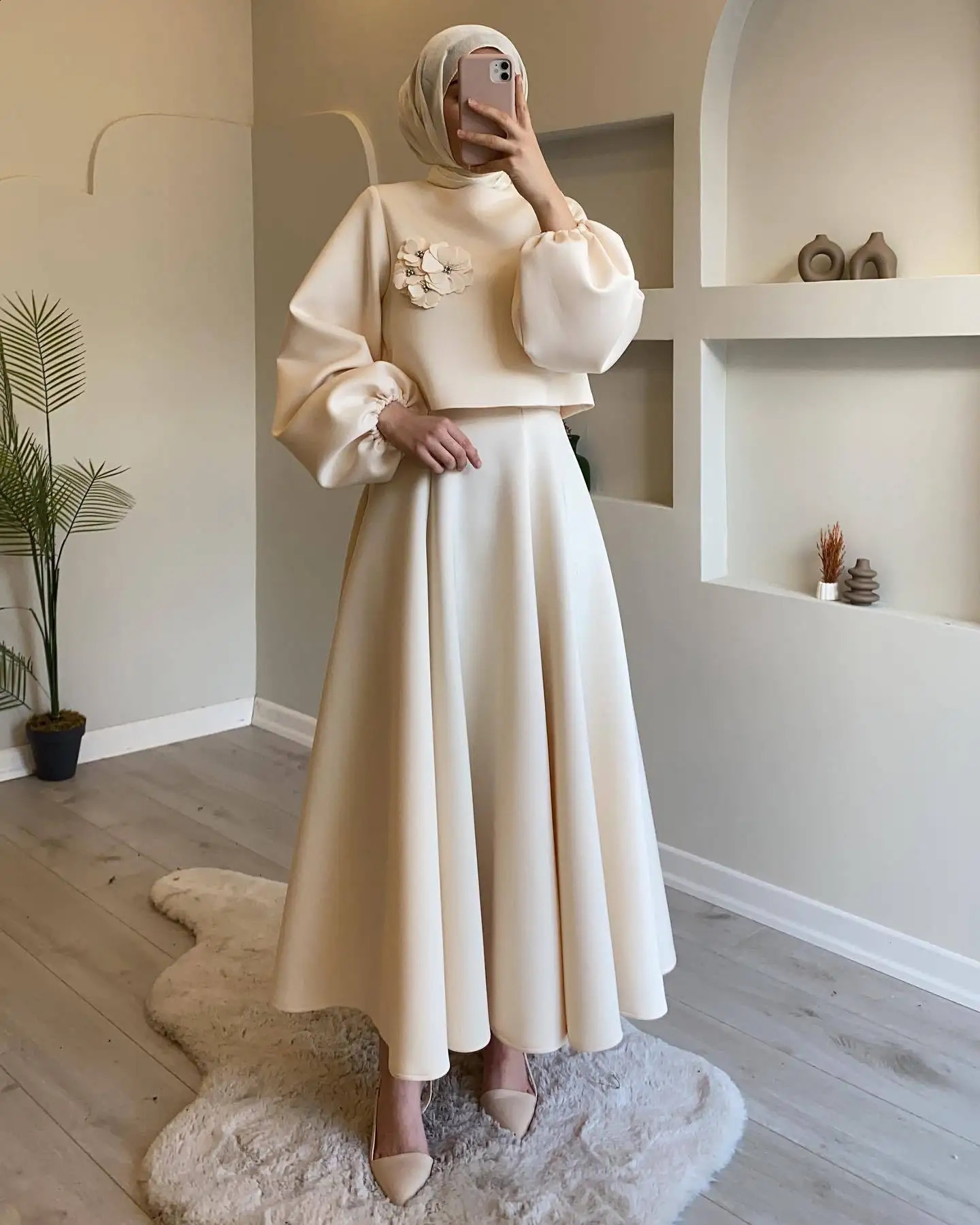 Fashion Floral Skirts Sets for Women Two-piece Set Women Lantern Sleeve Top A-line Skirt Elegant Lady Skirt 2 Pieces Sets 240823