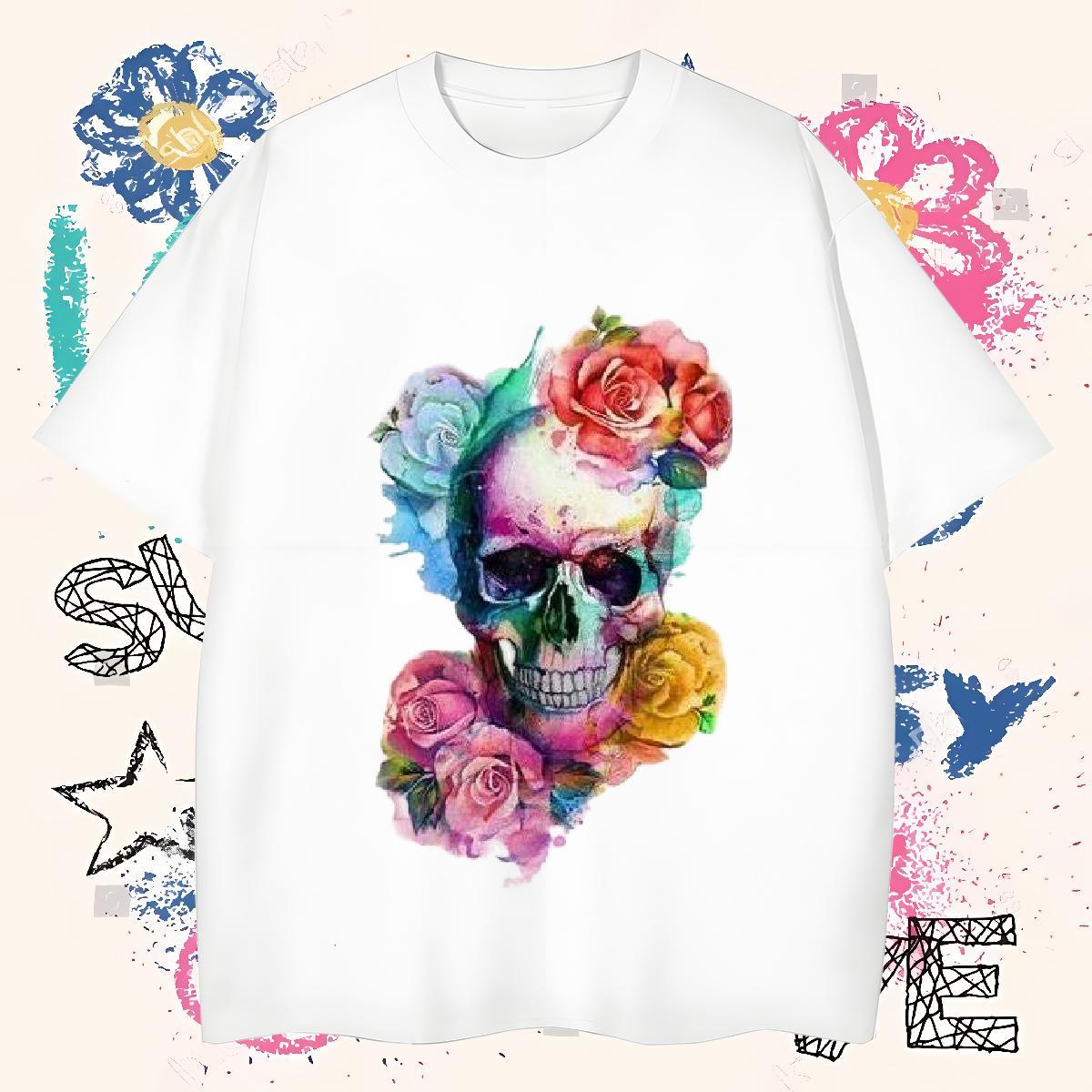 Classic Men T Shirts 100% Cotton 230g skull Home Outdoor White Plus Size Breathable Men Tops Tees 2024 Designer Clothings