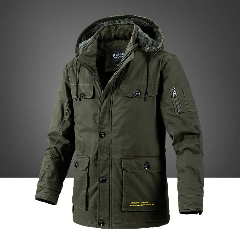 Winter goods Parkas mens warm thick jacket fashionable casual winter hooded wool windproof 240822