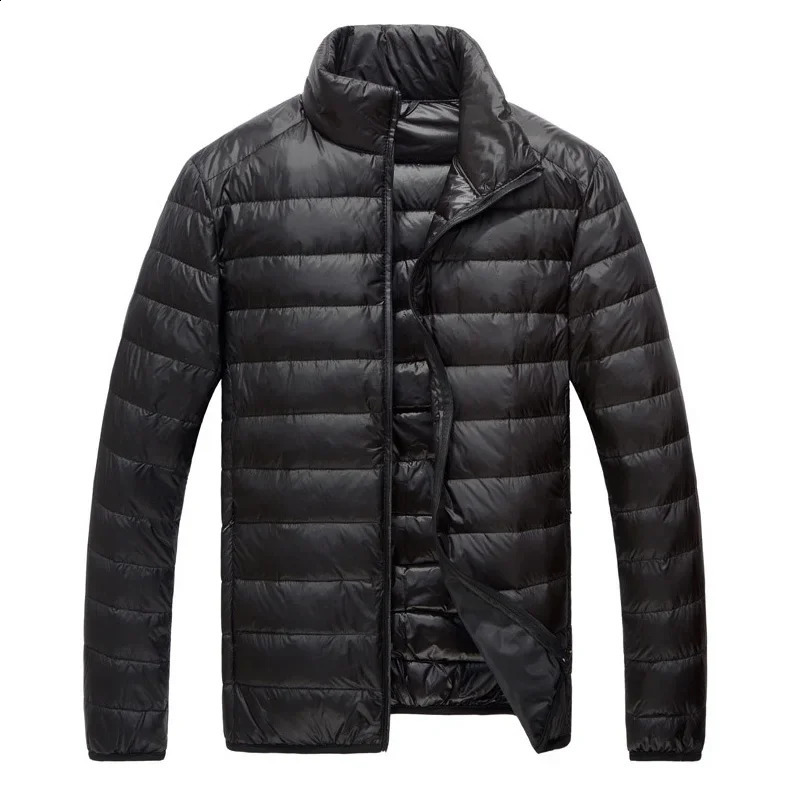 Sinton Mens Ultra Light White Down Jacket Thin Bracket Collar Solid Color Simple Autumn Coat 240822
