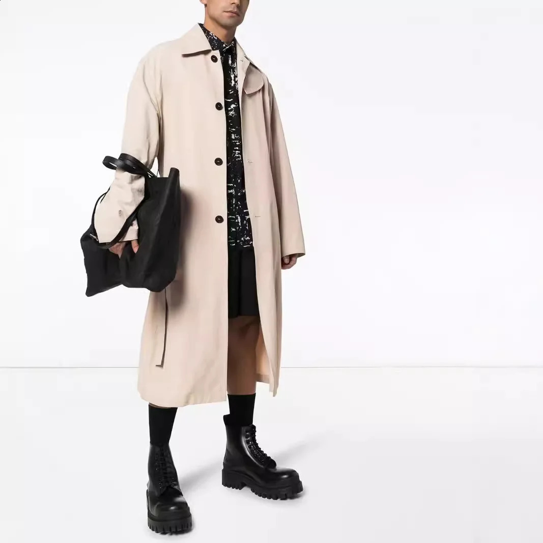 Autumn England Style Long Trench Men Cotton Solid Turn Down Collar Windbreaker Coats Male Smart Casual Single Breasted Outwear 240822