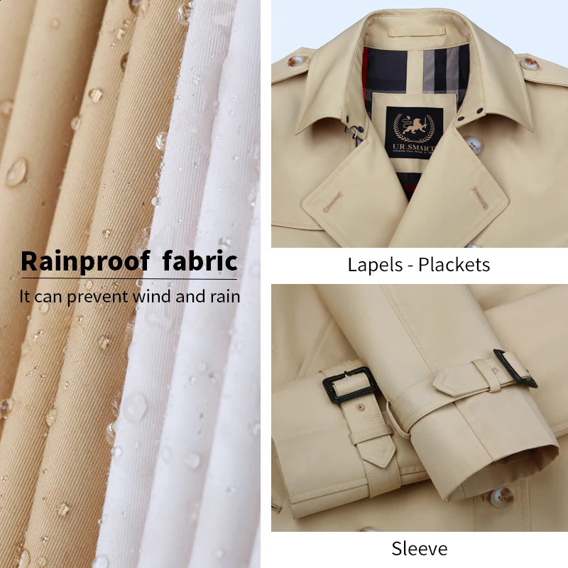 men long windbreaker black double breasted rainproof British gentleman Rain proof and breathabl thick trench coat for men 240822
