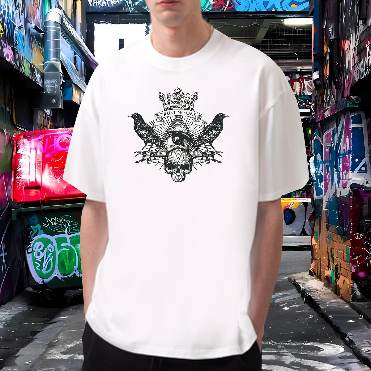 Wholesale T Shirt For Man 230g Pure Cotton skull Street Custom Anime Crew Neck Tshirts Classic Tees Shirts