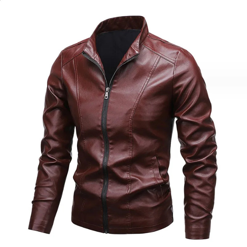 Autumn Men Leather Coat Vintage Classic Stand Collar Male Faux Leather Jacket Trend Casual Fit Slim Motorcycle Clothes 240822