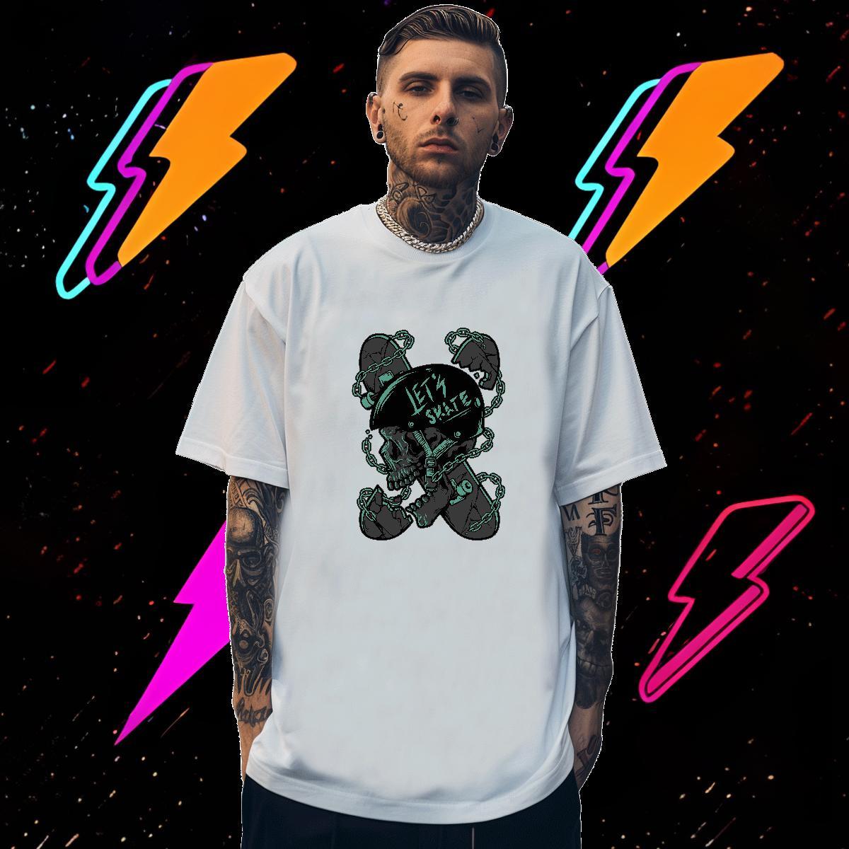 Loose Fit T-Shirts for Men 230g Cotton skull Daily Outfit Oversized 4XL Breathable Short Sleeve Men Tees Fashion Design Polos