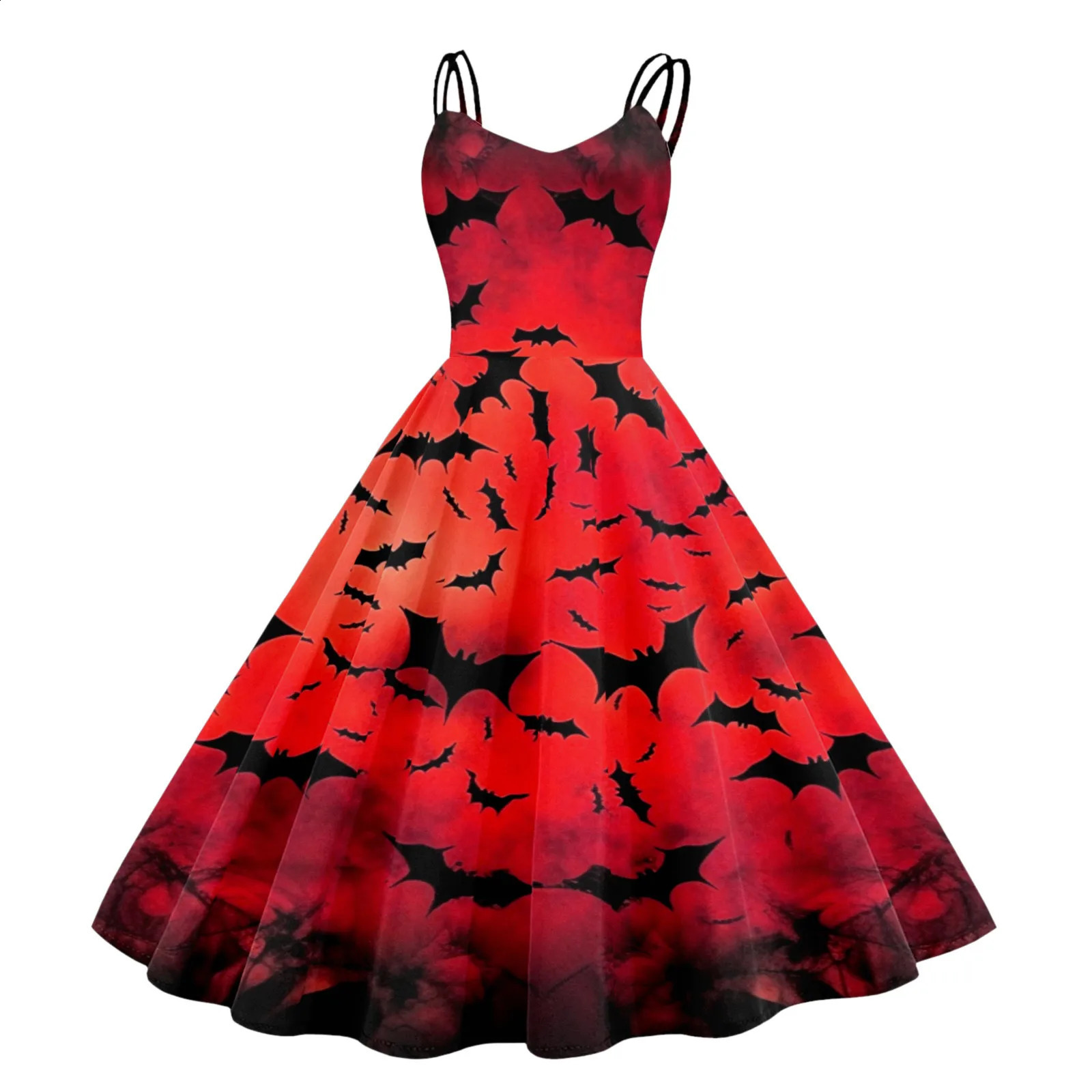 Vintage Swing Dress For Women Knee Length Halloween Print Sleeveless 1950s Housewife Evening Prom Dress Gothic Gown Vestidos 240823