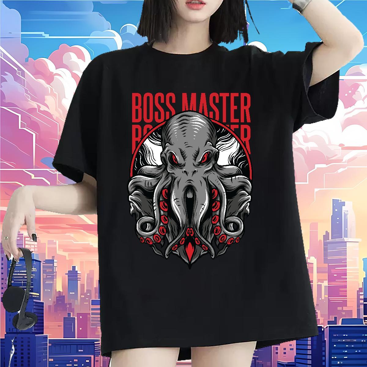 Free Shipping Woman Tshirt 100% Cotton 230g Terror octopus Casual Sport Womens T Shirts Breathable Crew Neck Anime Tshirts