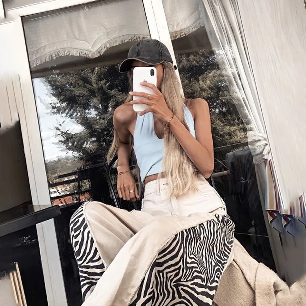 Zebra Pattern Patchwork Jeans Explosive Floor Length Pants Color Blocking for Womens Clothing Z260313